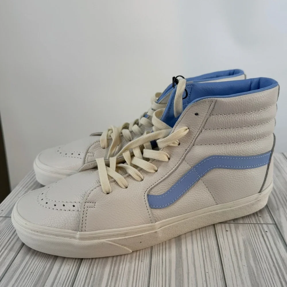 Vans Sk8 Hi Vintage Leather Blanc De VN000BW7BDU High Top Sneakers Men 11.5 Blue